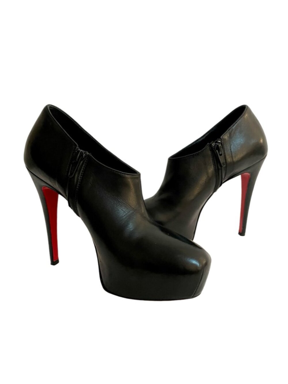Brian Atwood Black Leather Platform Ankle Booties Red Sole EU 36.5